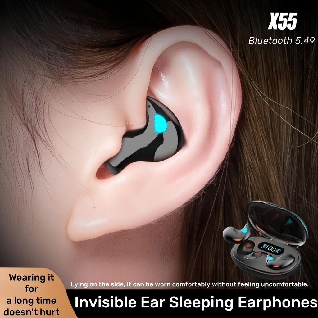 Tai nghe Bluetooth X55 ngủ không dây, màn hình kỹ thuật số thông minh LED, âm thanh nổi, hỗ trợ gọi điện, thao tác nút