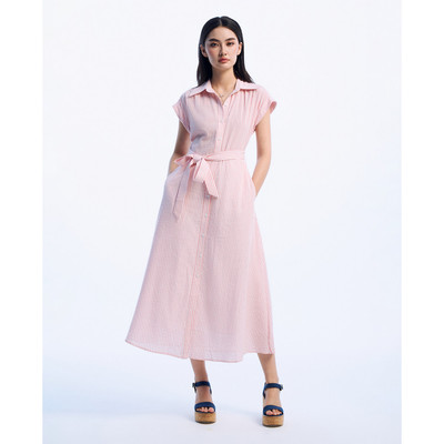 GIGI - Đầm sơ mi midi cổ bẻ tay ngắn kẻ sọc trẻ trung_G2107D243191-44