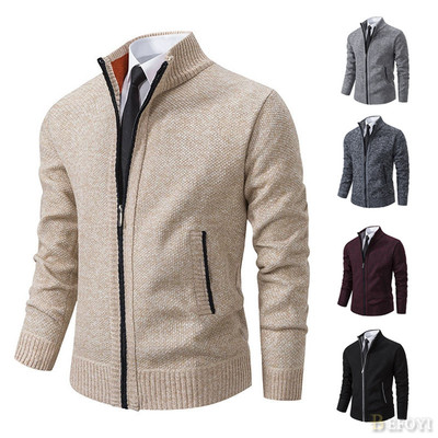 Áo len cardigan nam dệt kim cổ đứng, phong cách slim fit, thời trang và ấm áp