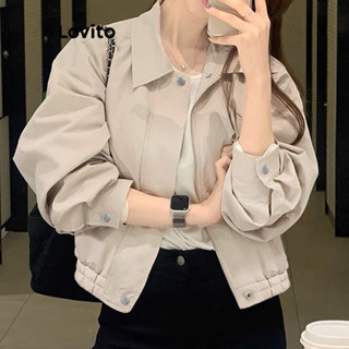 Lovito Áo khoác gió thông thường / Áo khoác dây kéo nút chống nước cho nữ LNA34140 (Mai)