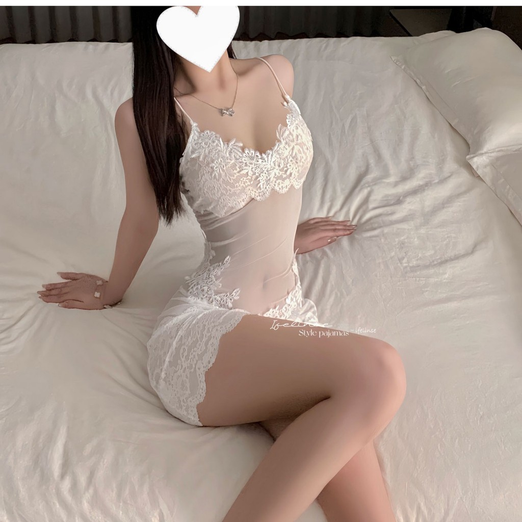 Váy ngủ ren hoa xuyên thấu đen trắng quyến rũ ngọt ngào đầm 2 dây ôm body đi biển cực chất gợi cảm BIKI HOUSE N265 - HCM | BigBuy360 - bigbuy360.vn