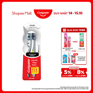 Bộ 2 Bàn chải Colgate 360 độ than hoạt tính & lông chải xoắn kép làm sạch mảng bám hiệu quả