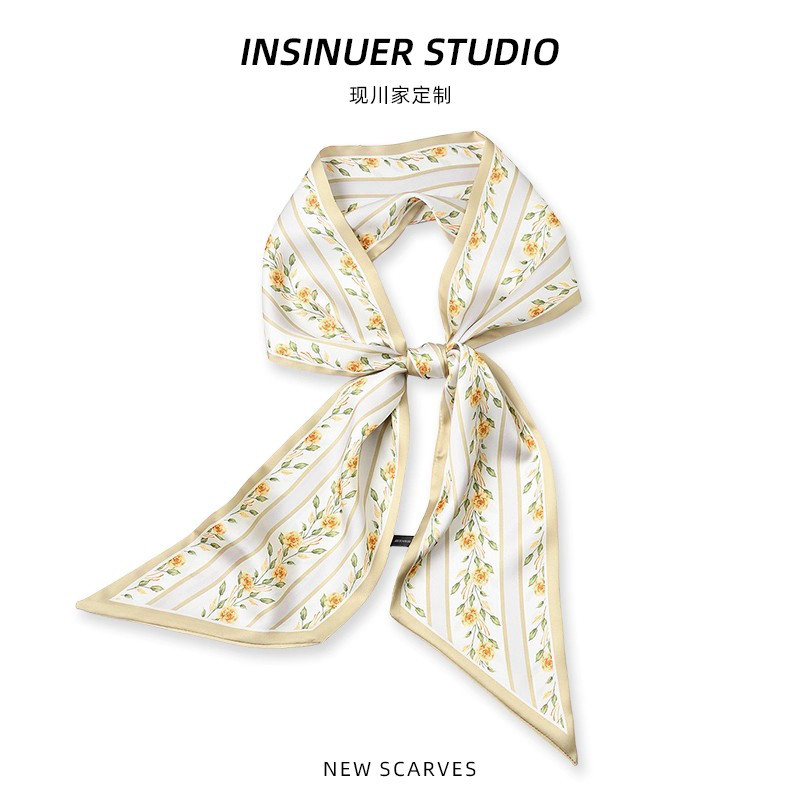 INSINUER [Ishihara Satomi] Khăn lụa nhỏ dân tộc cổ điển Dải dài Khăn vuông hẹp Ruy băng nữ thời tran