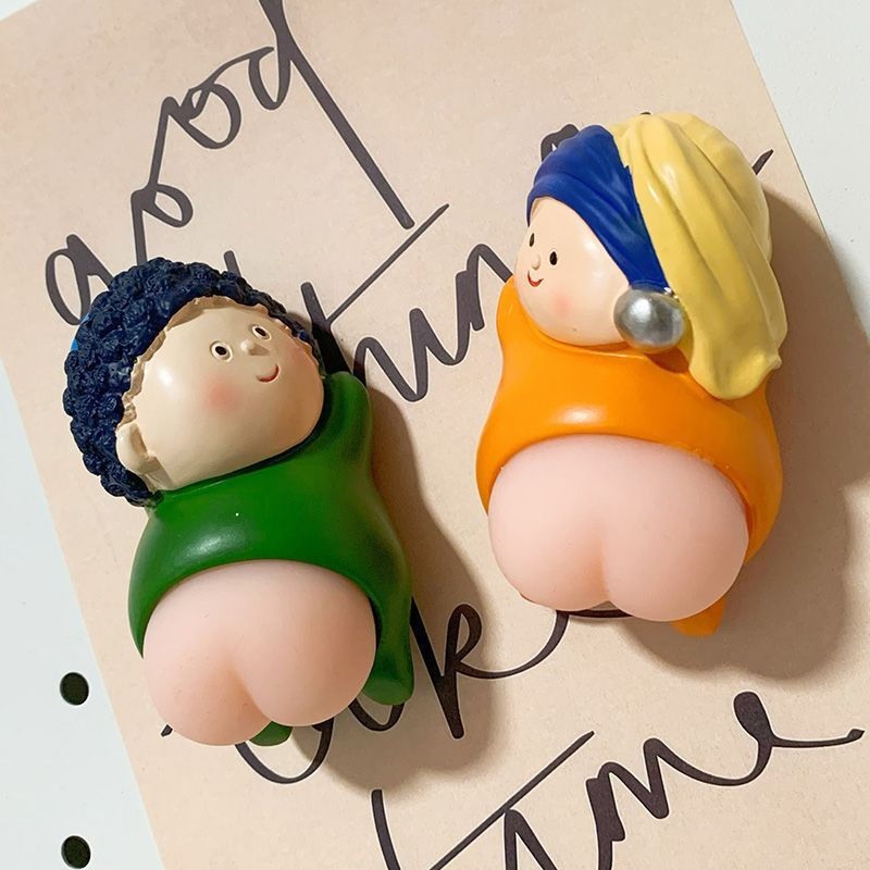 TQ~Q Cute cartoon stress-relief butt fridge magnets, artist magnets, pearl girl Van Gogh fridge deco