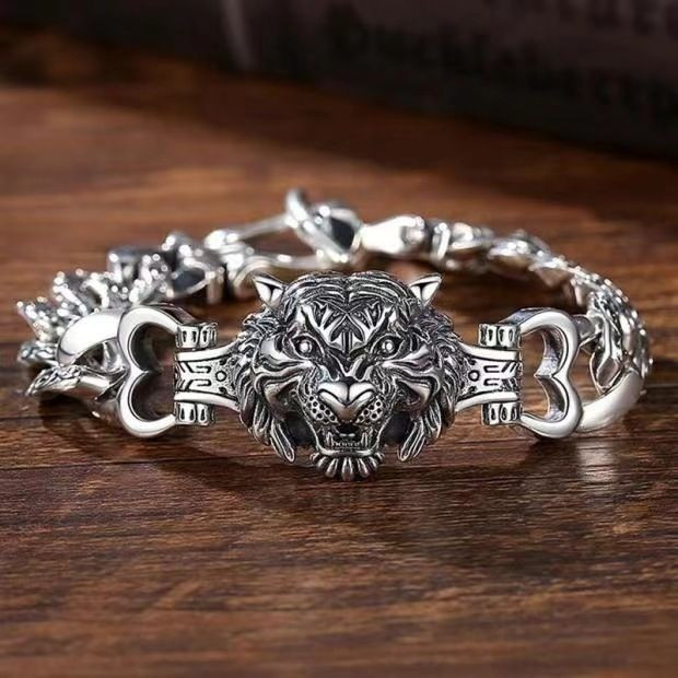 New and old male tiger heads s925Trendy vintage bracelet9tt Selected Creative Bracelets Bold Silver 