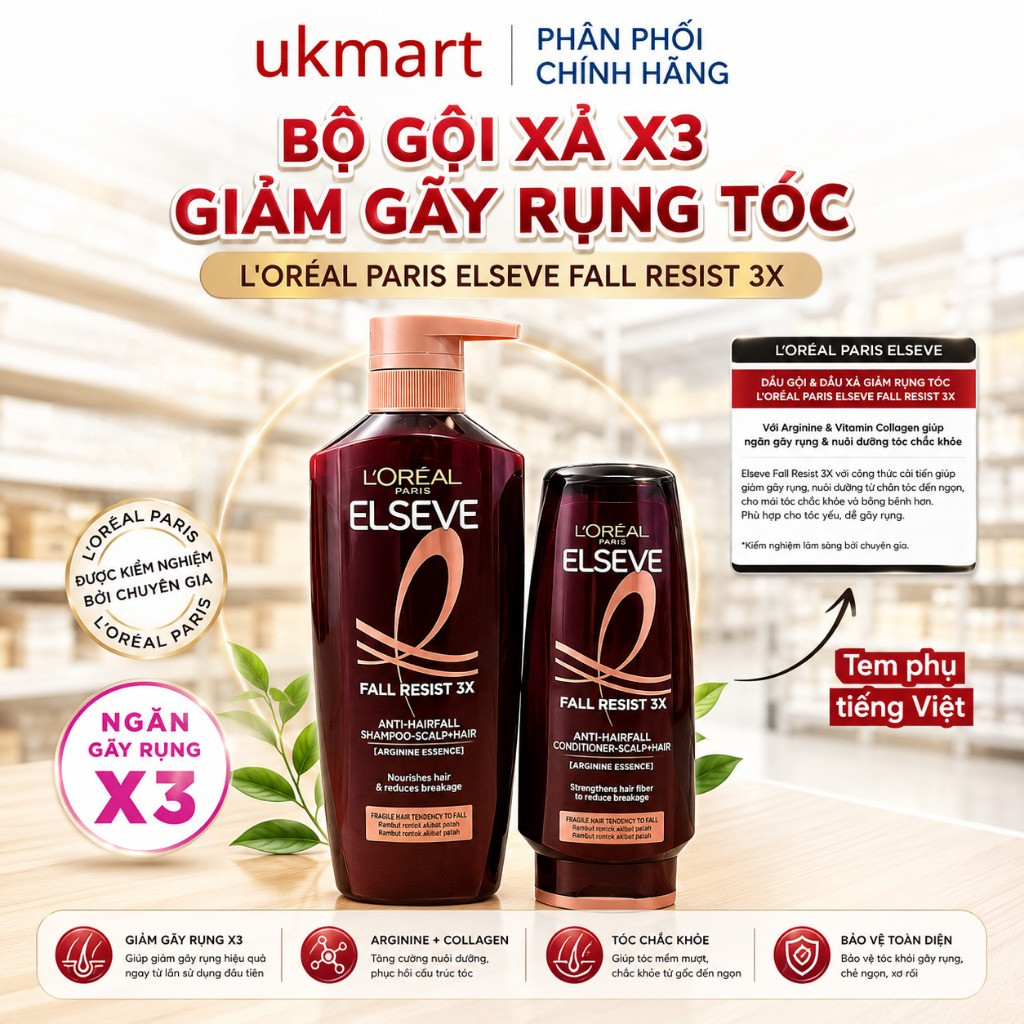 Dầu gội ngăn gãy rụng L'Oreal Elseve 620ml Dầu Xả Dưỡng Tóc Giảm Gãy Rụng 280ml Elseve Fall Resist