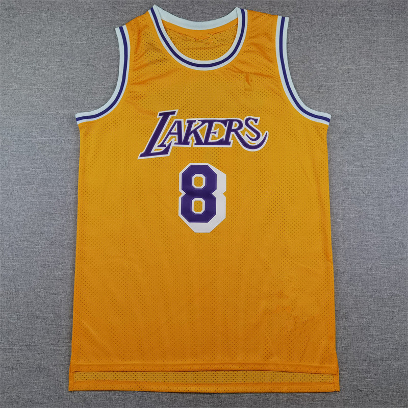 Lưới Thêu Retro Jersey LAKERS 8 Vàng Retro Nhãn Vàng Đồng Phục Bóng Rổ KOBE BRANT LAKERS