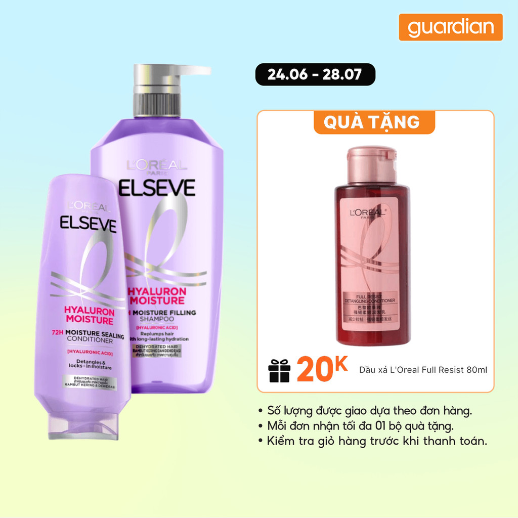 Combo Dầu Gội & Dầu Xả LOréal Elseve Hyaluron Moisture 72h Moisture Filling Shampoo & Conditioner | 