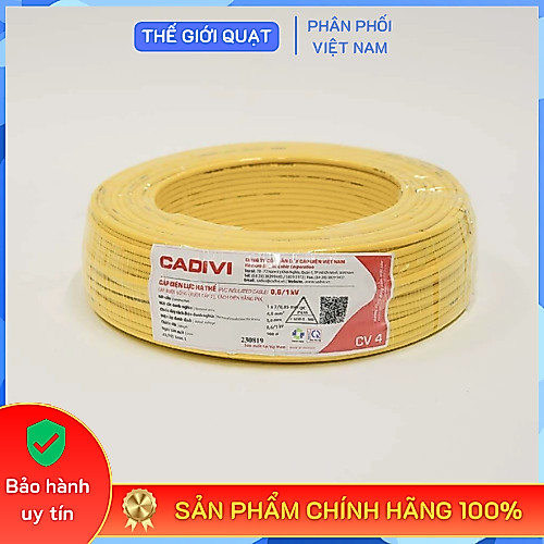 [HỎA TỐC] Dây điện đơn Cadivi CV 4.0 dây lõi đồng nguyên chất (cuộn 100m) - Hàng chính hãng