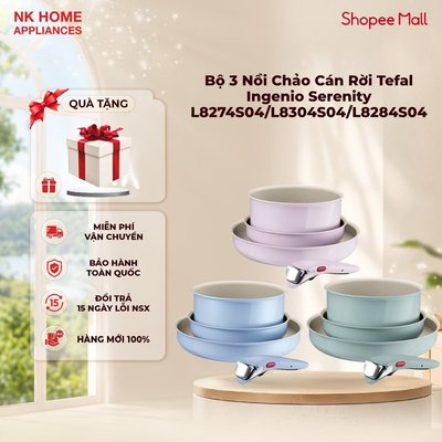 Bộ 3 Nồi Chảo Cán Rời Tefal Ingenio Serenity L8274S04/L8304S04/L8284S04 - Xanh Dương/ Hồng/Xanh Lá