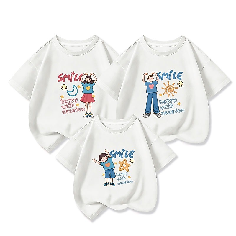 Áo gia đình Familylove - Set đồ gia đình Chibi Happy with Nasalee đáng yêu chất liệu cotton 100%