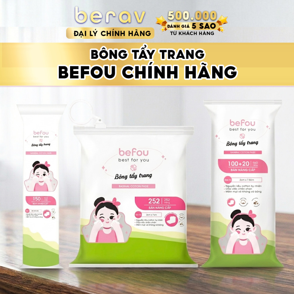 Bông Tẩy Trang Cotton Befou 234 Miếng Vuông - beravbeauty
