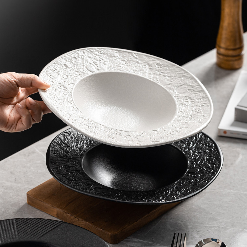 Trắng Nguyên Chất Pasta Đĩa Gốm Pasta Đĩa UFO Mũ Rơm Đĩa Bát Phong Cách Phương Tây Đĩa Súp Nhà Hàng 
