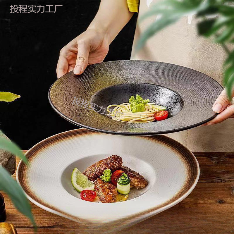 Nhật Bản Sáng Tạo Pasta Đĩa Súp Mũ Gốm Đĩa Pasta Đĩa Thực Phẩm Phương Tây Đĩa Sâu Hộ Gia Đình Đĩa Ăn