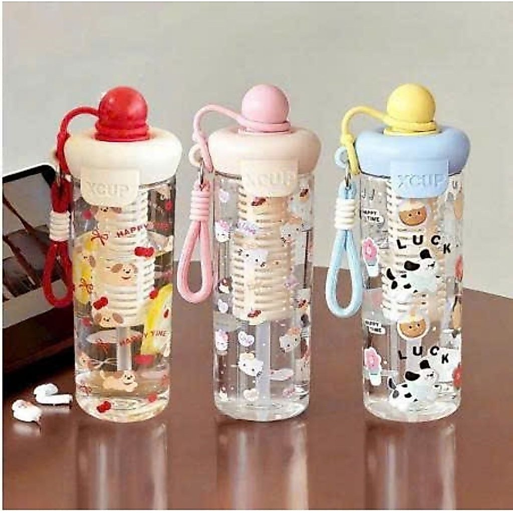 Bình đựng nước Xcup trong suốt Kèm Ống Hút Silicone Và Quai Xách bình nhựa Lucky 750ml có lõi lọc tr