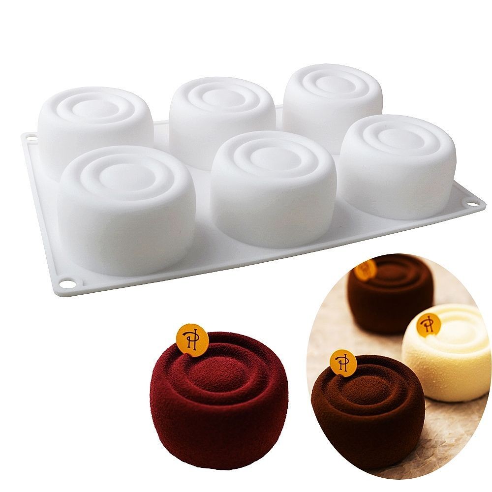6 Hình Trụ Halo Checkers Chocolate Mousse Trứng Khuôn Nướng Bánh Silicon
