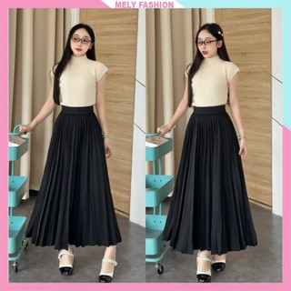  Chân váy xếp ly nhỏ dáng dài Mely Fashion dài xòe cạp cao tôn dáng che bụng chéo Hàn cao cấp bigsize nhiều màu CV112-02 