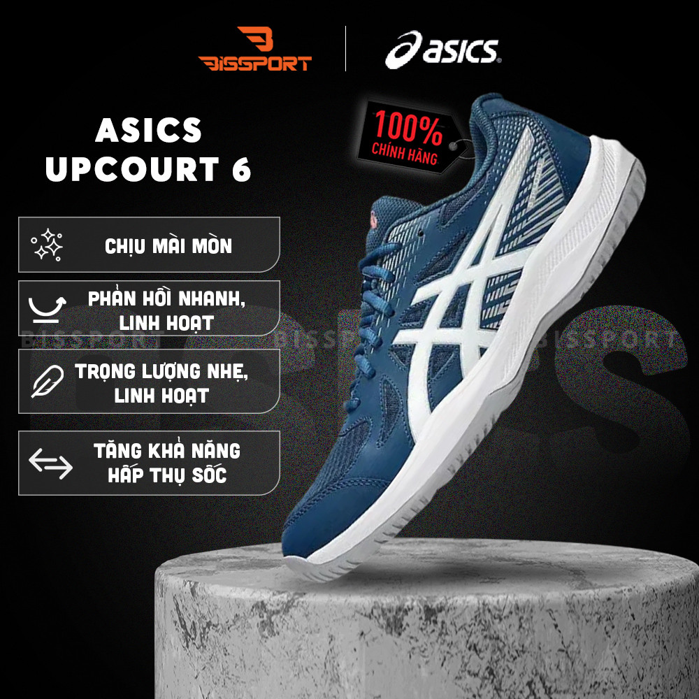 Giày Bóng Bàn/Cầu Lông Asics Upcourt 6 Xanh Chính Hãng - Bền Bỉ - Nhẹ - Ổn Đinh - Êm Ái - Thoáng Khí