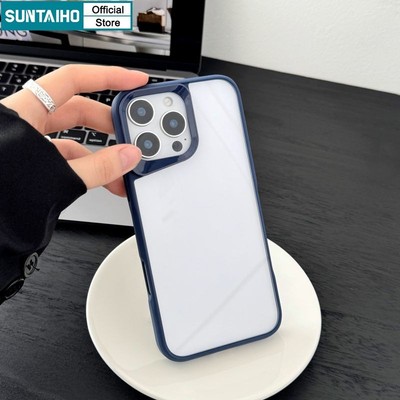 Ốp Điện Thoại Suntaiho Tối Giản Thanh Lịch Trong Suốt Biên Giới Tím Cứng Cao Cấp Chống Sốc Cho iPhone 12 13 14 15 16 Pro Max