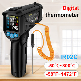  Súng nhiệt kế hồng ngoại cho công nghiệp -50~600 800°C Pyrometer không tiếp xúc Máy đo nhiệt độ laser cao kỹ thuật số Nhà bếp Thực phẩm Nấu lỏng Điều hòa không khí Máy đo nhiệt độ môi trường cầm tay Máy đo nhiệt Điều chỉnh độ phát xạ với đầu dò nhiệt 