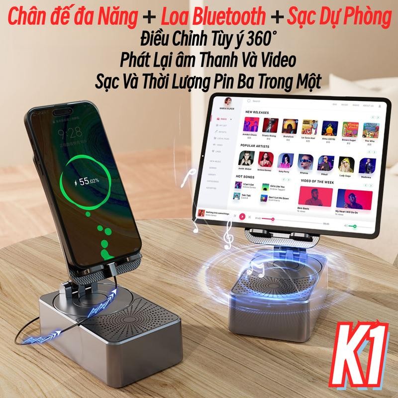 K1 Loa Bluetooth (3 trong 1) Chân Đế Đa Chức Năng + Loa Bluetooth + Sạc Dự Phòng