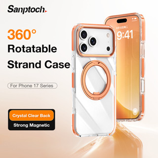  Sanptoch 360° Ốp điện thoại có thể xoay từ tính cho iPhone 17 16 15 14 13 Pro Max 17 Air Soft TPU Edge + Hard Acylic Clear Cover Vỏ bảo vệ quân sự với giá đỡ hợp kim Mag 