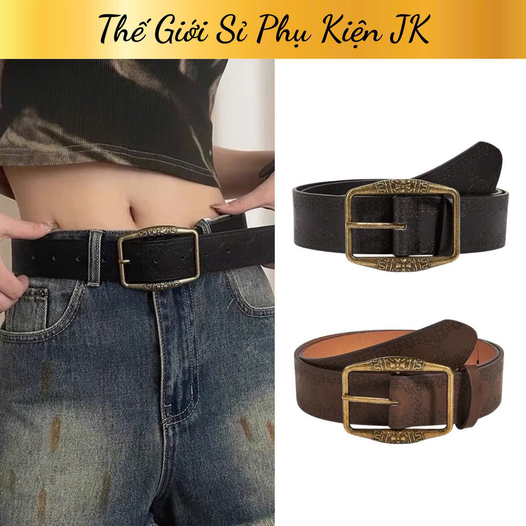 Thắt Lưng Da Bản To Da Họa Tiết Vintage Phong Cách Retro Dây Nịt Y2K (407PU)