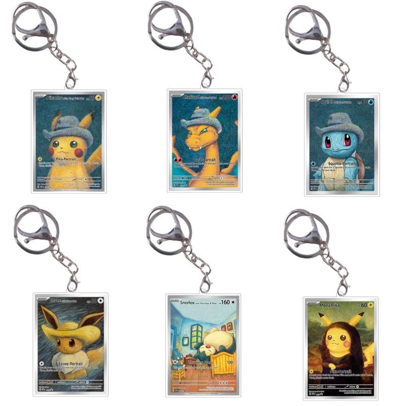 Anime Pokemon Charizard Keychains Squirtle Eevee Snorlax Small card Diy Acrylic Action Toy Figure Ga
