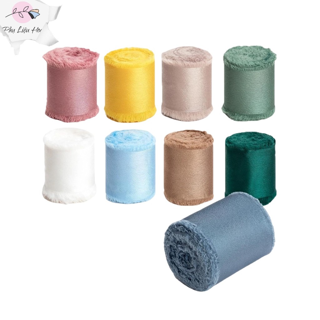 Cuộn ruy băng vải lụa silk xé tua viền 4cm x 5yard (1 cuộn)
