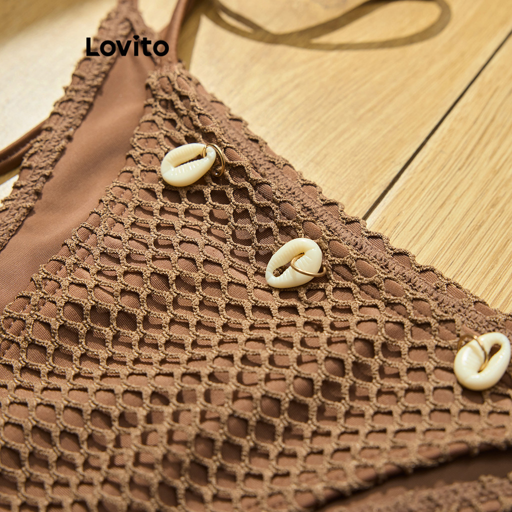 Bộ bikini Lovito Boho màu trơn kết cấu tốt phong cách cho nữ LBL18863 | BigBuy360 - bigbuy360.vn