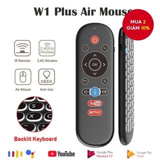 Điều khiển từ xa chuột không dây sạc hai mặt W1 PLUS 2.4G với bàn phím Mini, đèn nền, con quay hồi chuyển 6 trục, tìm kiếm bằng giọng nói Hoàn hảo cho Android TV Box, TV thông minh ext,
