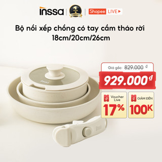 Inssa Bộ Nồi Chảo Chống Dính 3 Món Tay Cầm Tháo Rời 18cm/20cm/26cm GUOJ038FZ - Bảo Hành 1 Năm