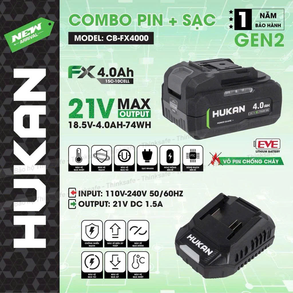 Bộ Pin + Sạc Hukan 10Cell CB-FX4000 Dung lượng 4Ah Dòng Xả 15C, Bảo hành 12 tháng