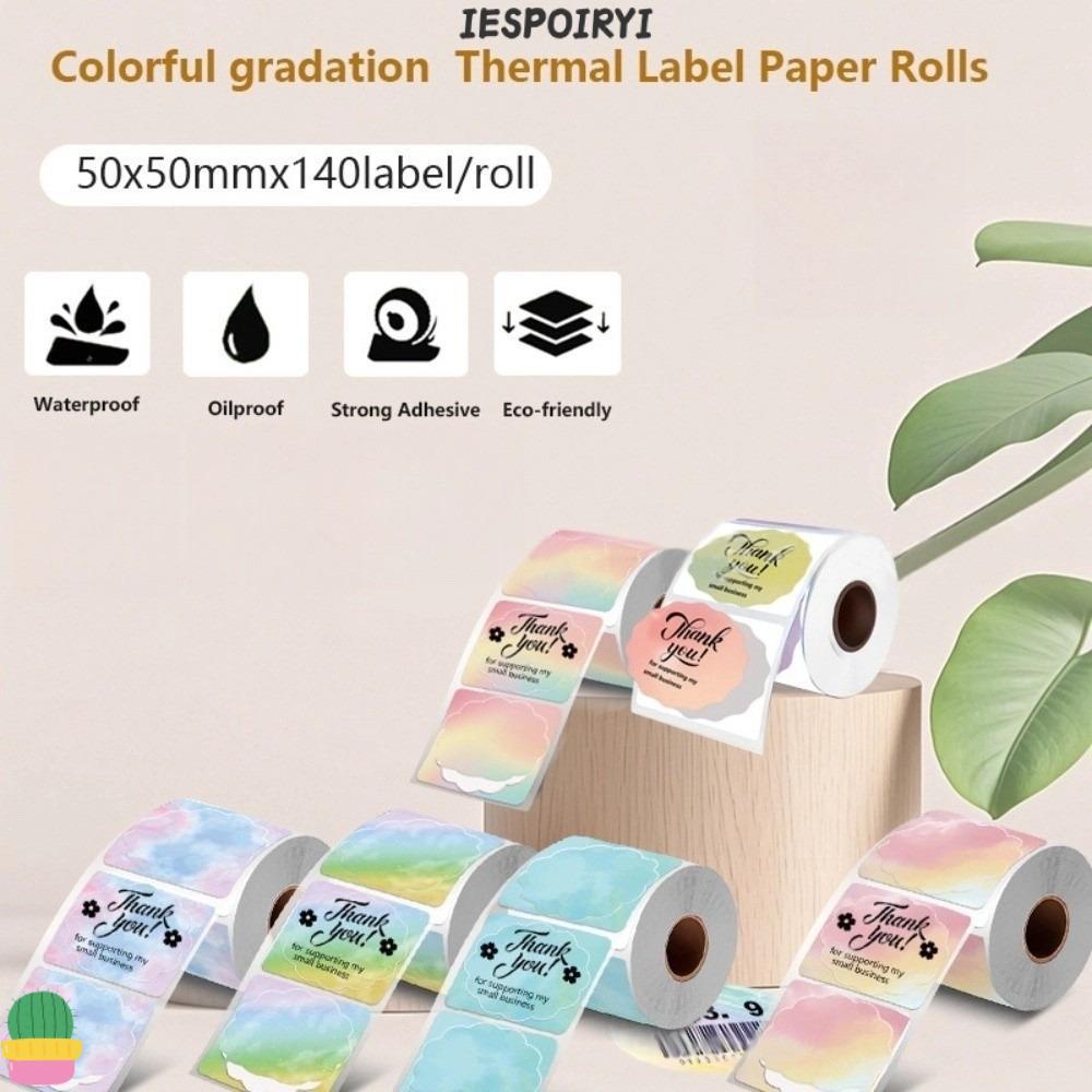 IESPOIRYI 140 chiếc Cuộn nhãn nhiệt, Nhãn dán nhãn vuông hình hoa 50x50 mm, Giấy cuộn nhãn chuyển mà