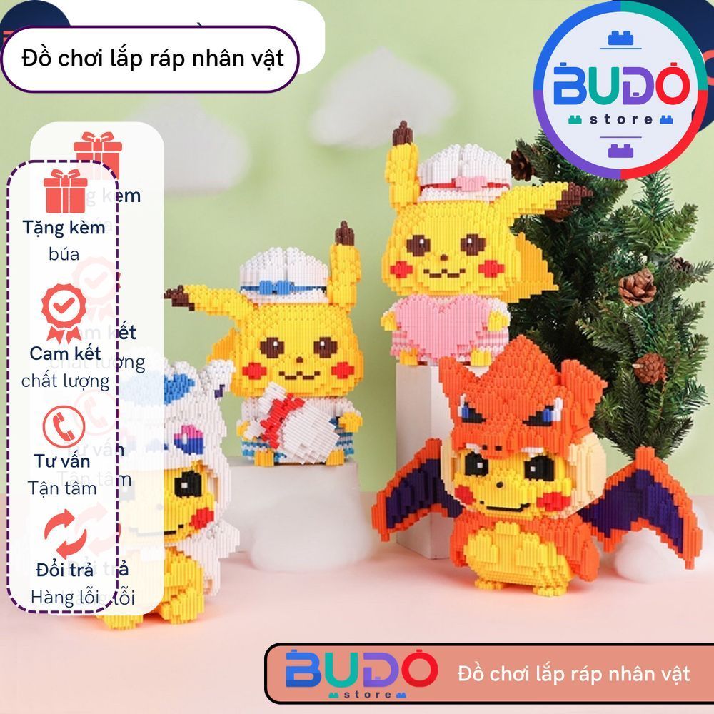 [ TẶNG BÚA ] Xếp hình  pokemon pikachu băng giá cosplay evee size to 31cm đồ chơi xếp hình nano 3d c