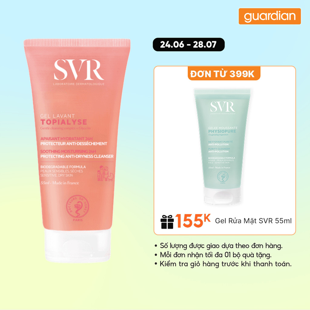 Gel Rửa Mặt Và Tắm Giúp Làm Mịn Và Dưỡng Ẩm Da Svr Topialyse Gel Lavant 55ml | Guardian Việt Nam