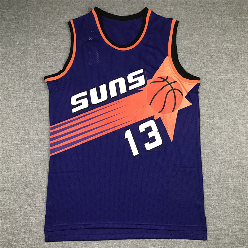 Mỹ thêu BASKETBALL Đồng phục Sun 13 Nhãn vàng tím NASH NASH SUNS BASKETBALL JERSEY
