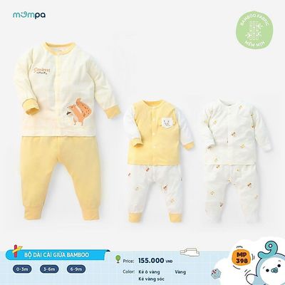 Bộ dài tay cho bé sơ sinh Mompa 0-9 tháng cài giữa vải Sợi tre Bamboo mềm mịn co giãn 398