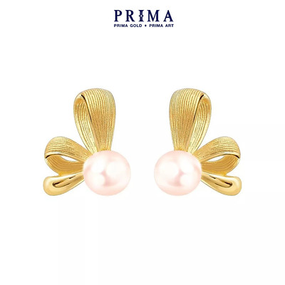 PRIMA Bông Tai Vàng 24K + Ngọc Trai - Hình Bươm Bướm - (Chuôi+ Chốt 18k) - 165E1002