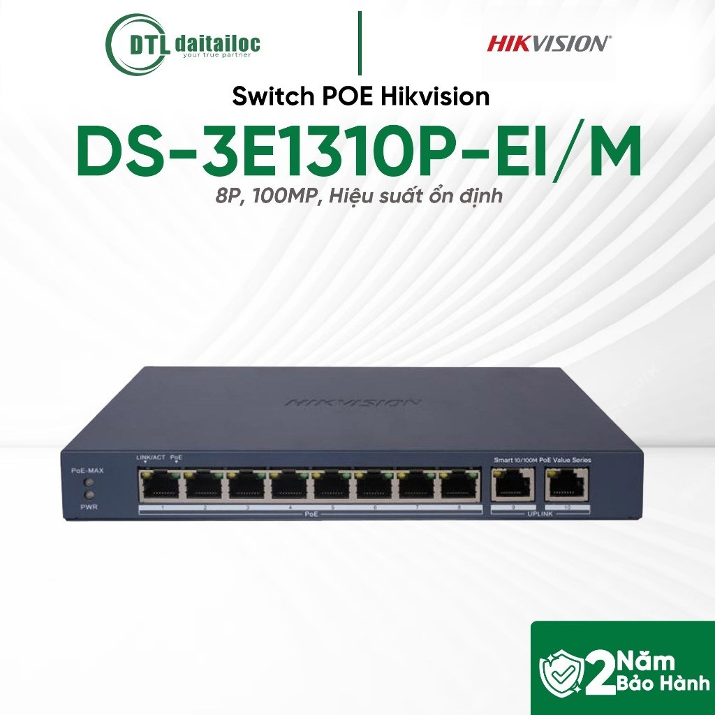 Switch POE Hikvision DS-3E1310P-EI/M 8P, 100MP, Hiệu suất ổn định | Chính Hãng | Bảo Hành 24 Tháng