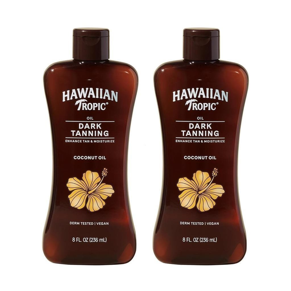 HawaiiTropicalDarkTningOil, 8Ounce | Dầu dưỡng ẩm cơ thể chứa bơ dừa, chất tăng cường da, mỗi chai 8