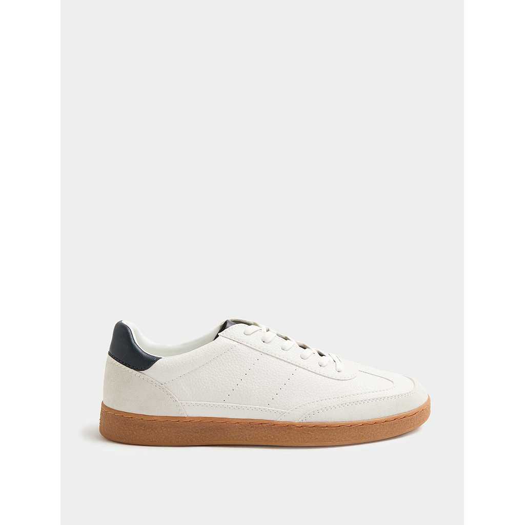 M&S - Men Shoes - Lace Up Retro Trainers - WHITE MIX