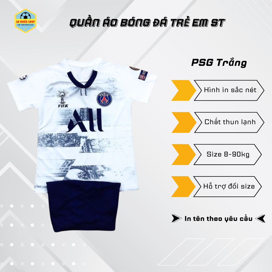 Quân Áo Đá Bóng (in tên số Theo Yêu Cầu) -  Pari Trắng  Chất Thun Cao Cấp