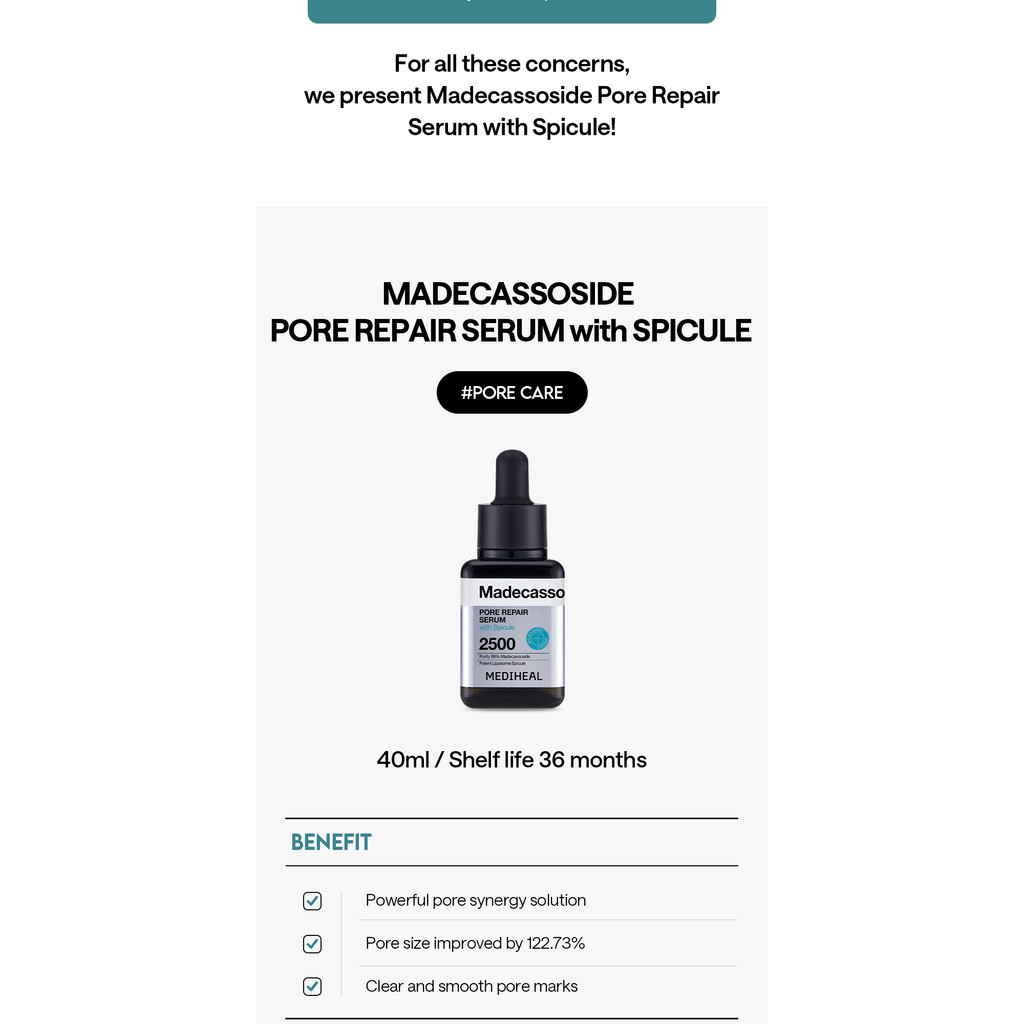 Serum Dưỡng Sáng Giảm Thâm Mediheal Madecassoside Blemish/Vitamin C/Tee Tree/ Repair Serum 40ml Hàn 