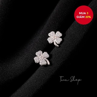 Bông tai cỏ bốn lá đính kim cương Flash dành cho nữ Trang sức không gây dị ứng Hàn Quốc
