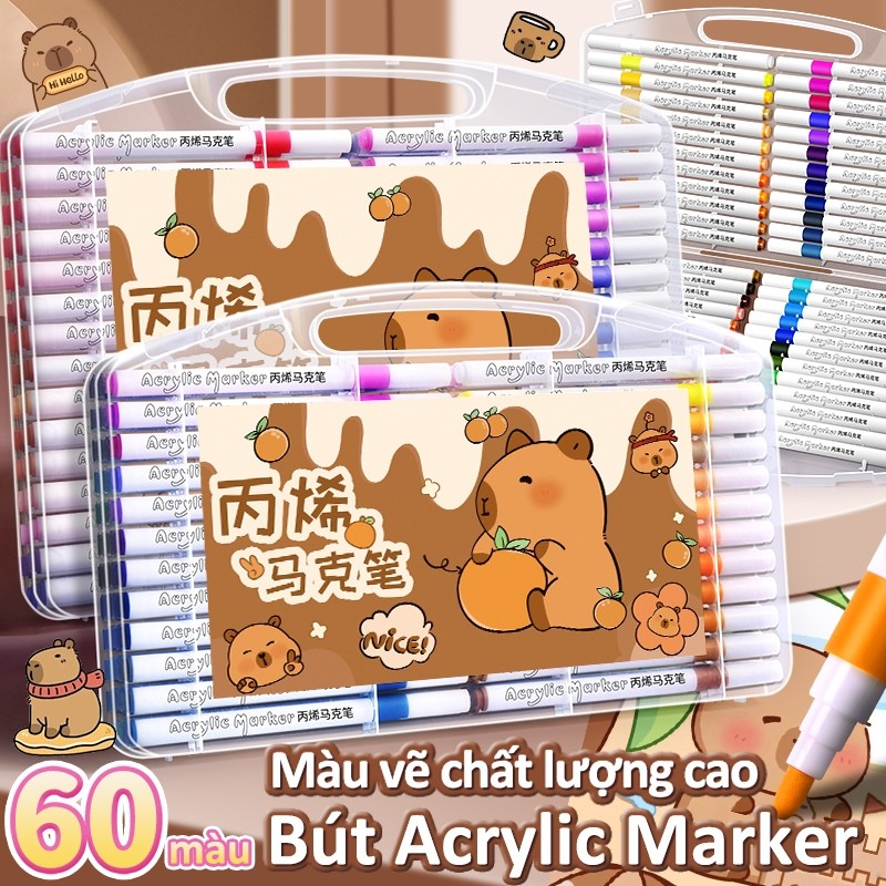 Set Bút Vẽ Acrylic Marker Nhiều Màu – Bút Lông Ngòi Cọ Brush Linh Hoạt, Dùng Cho DIY & Nghệ Thuật