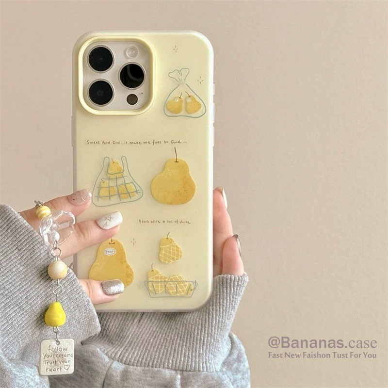 Tương thích với iPhone 17 16 15 14 13 12 11 Pro Max X Xr Xs Max 7 8 Plus SE2020 Vỏ Điện Thoại Quả Lê + Dây Buộc Mặt Sau Mềm