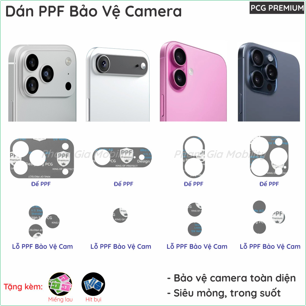 (Mua 1 tặng 1) Dán PPF bảo vệ camera dành cho iPhone iP 17e 17 16e 16 15 14 13 12 11 Mini Air Plus P