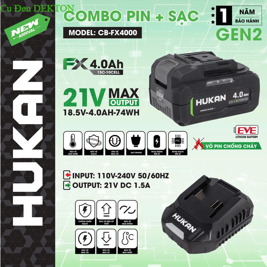 Pin Hukan 10Cell G2- FX4000 Dòng Xả 15C dung lượng 4Ah 6Ah tặng 1 sạc Cu Đen DEKTON