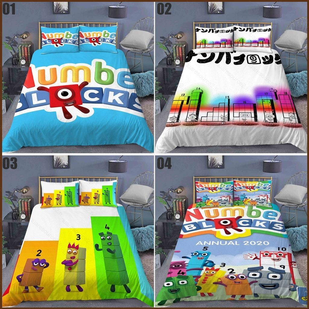 SQ2 Numberblocks Bộ chăn ga gối 3in1 Bộ chăn ga trải giường Vỏ gối Phòng ngủ Thoải mái có thể giặt đ